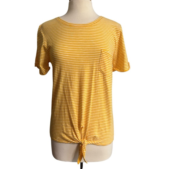 J. Crew Factory Yellow and White Striped Blouse size Medium - Picture 1 of 3